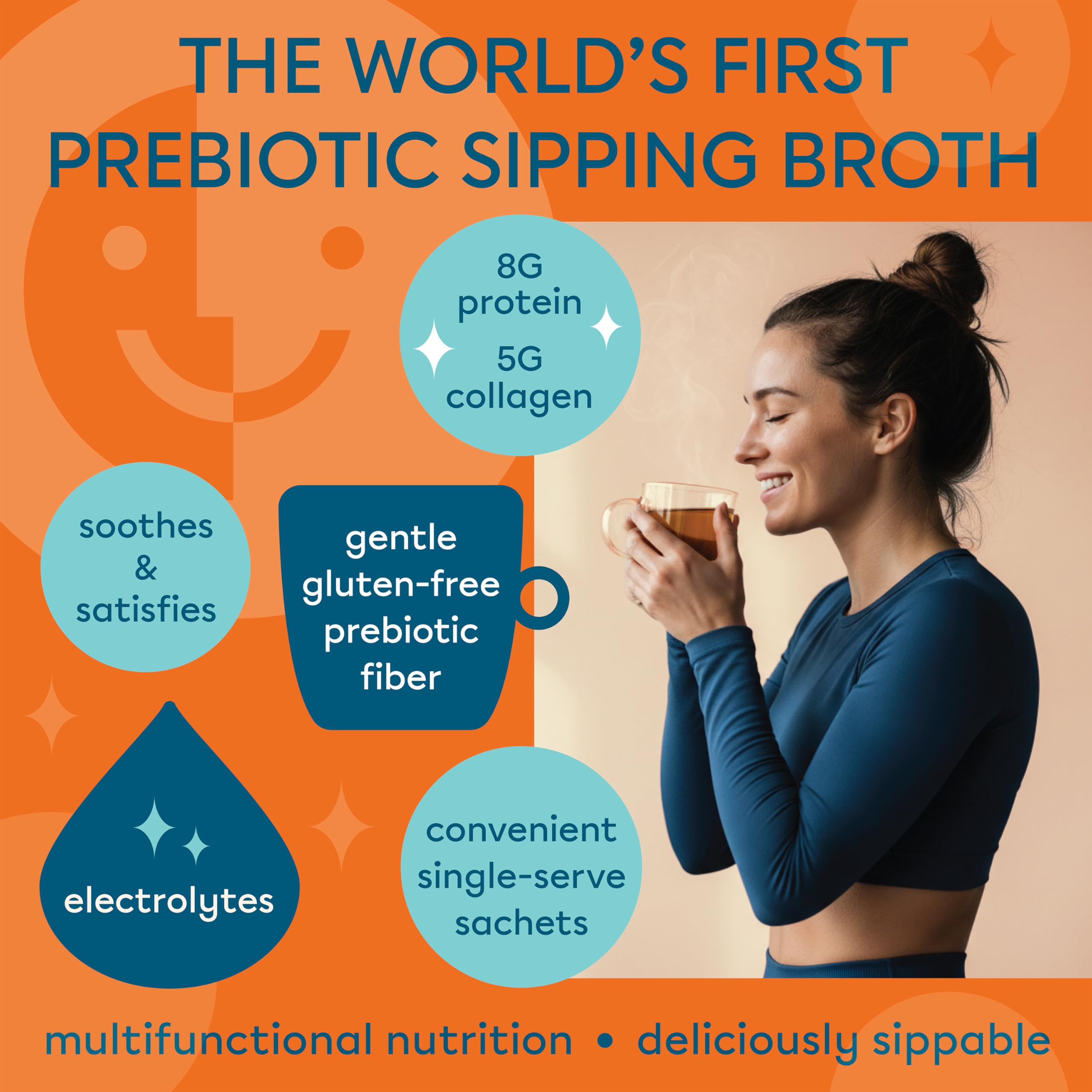 Taking Stock Prebiotic Sipping Broth, 8g Protein, Spring Herb Flavor Chicken Bone Broth Powder 8 Pack
