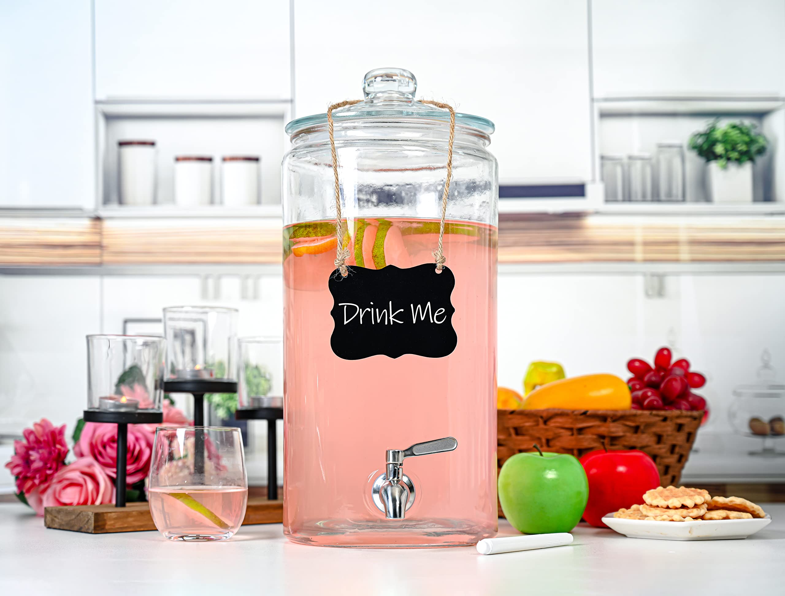 2 Gallon Beverage Serveware with Stainless Steel Spigot + Marker & Chalkboard