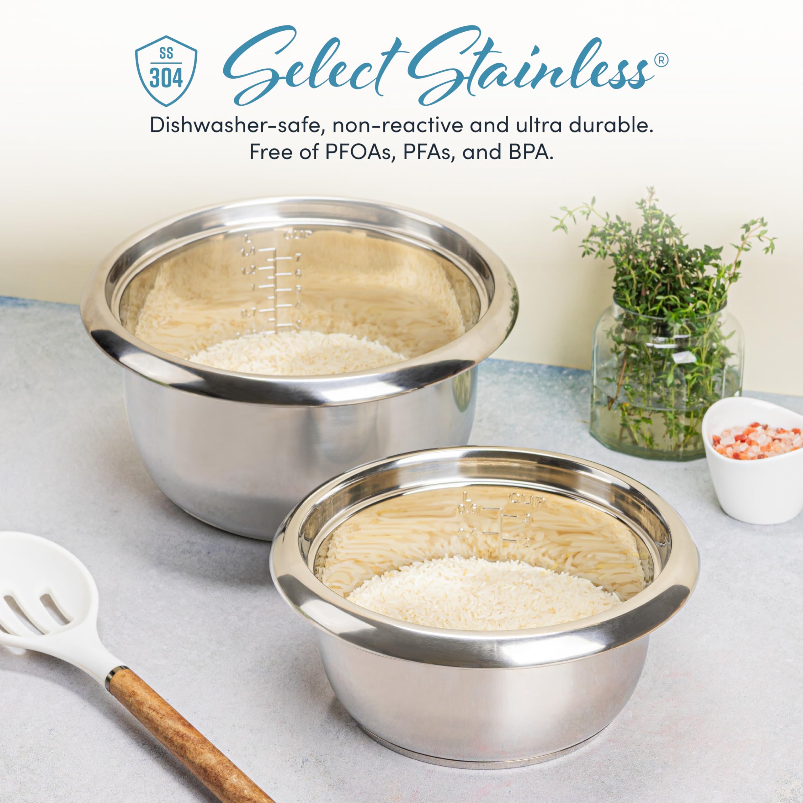 AROMA® Select Stainless® Rice Cooker, 3-Cup (Uncooked) / 6-Cup (Cooked), Stainless Steel Inner Pot, Small Rice Cooker, Auto Keep Warm, 1.2 Qt, White, ARC-753SG