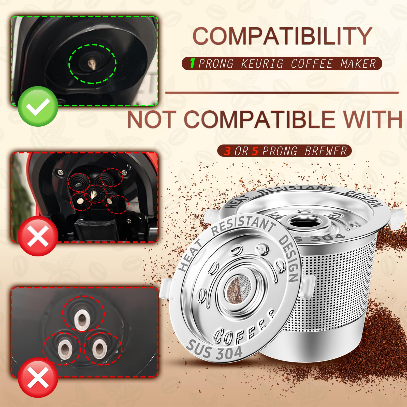 4 Pack Reusable K Cups Coffee Pods for Keurig 1.0: Stainless Steel Reusable Coffee Pods for Keurig Coffee Pods Reusable, BPA-Free, SUS 304‌, Scoop, Heat Resistant Handles