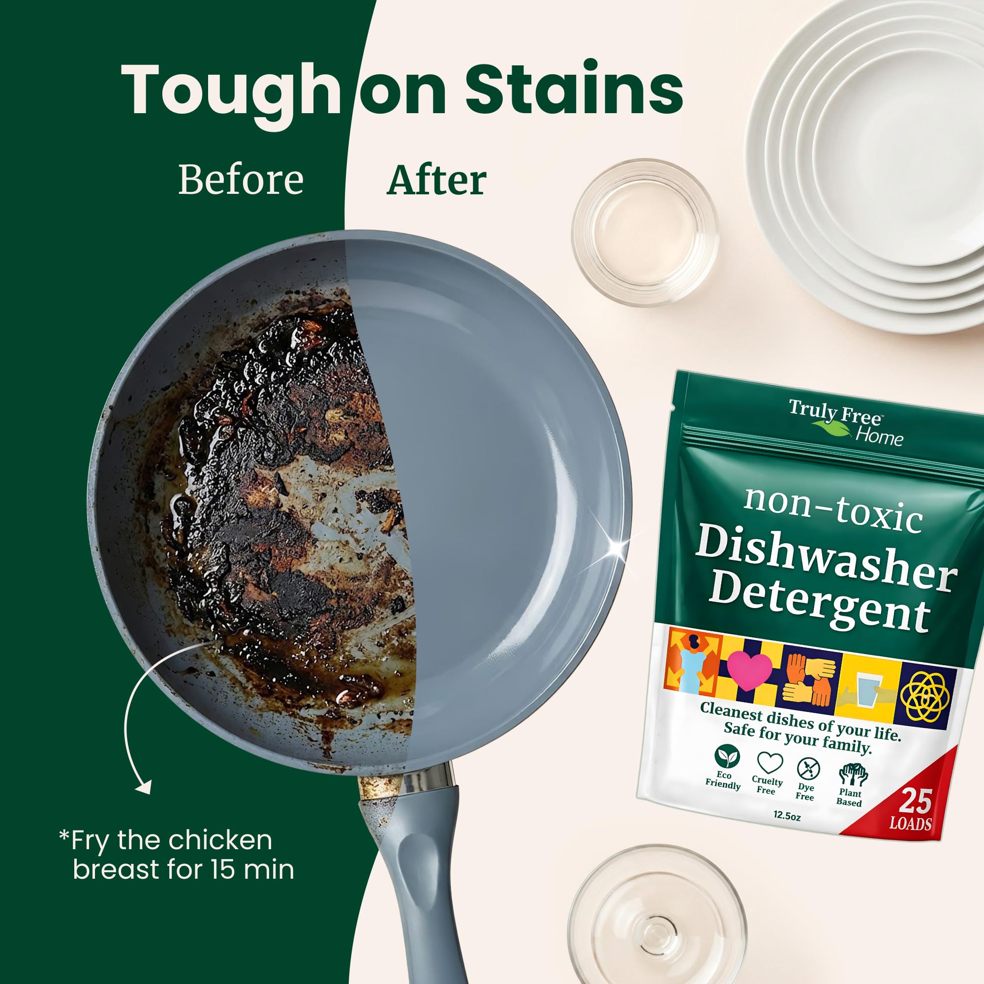 Truly Free Dishwasher Detergent Powder | Natural Dish Detergent, Dishwasher Soap | Plastic Free, Plant-Based, Clean, Heavy Duty Hard Water Stain & Grease Remover | Fragrance Free | 12.5 oz (Pack of 1)