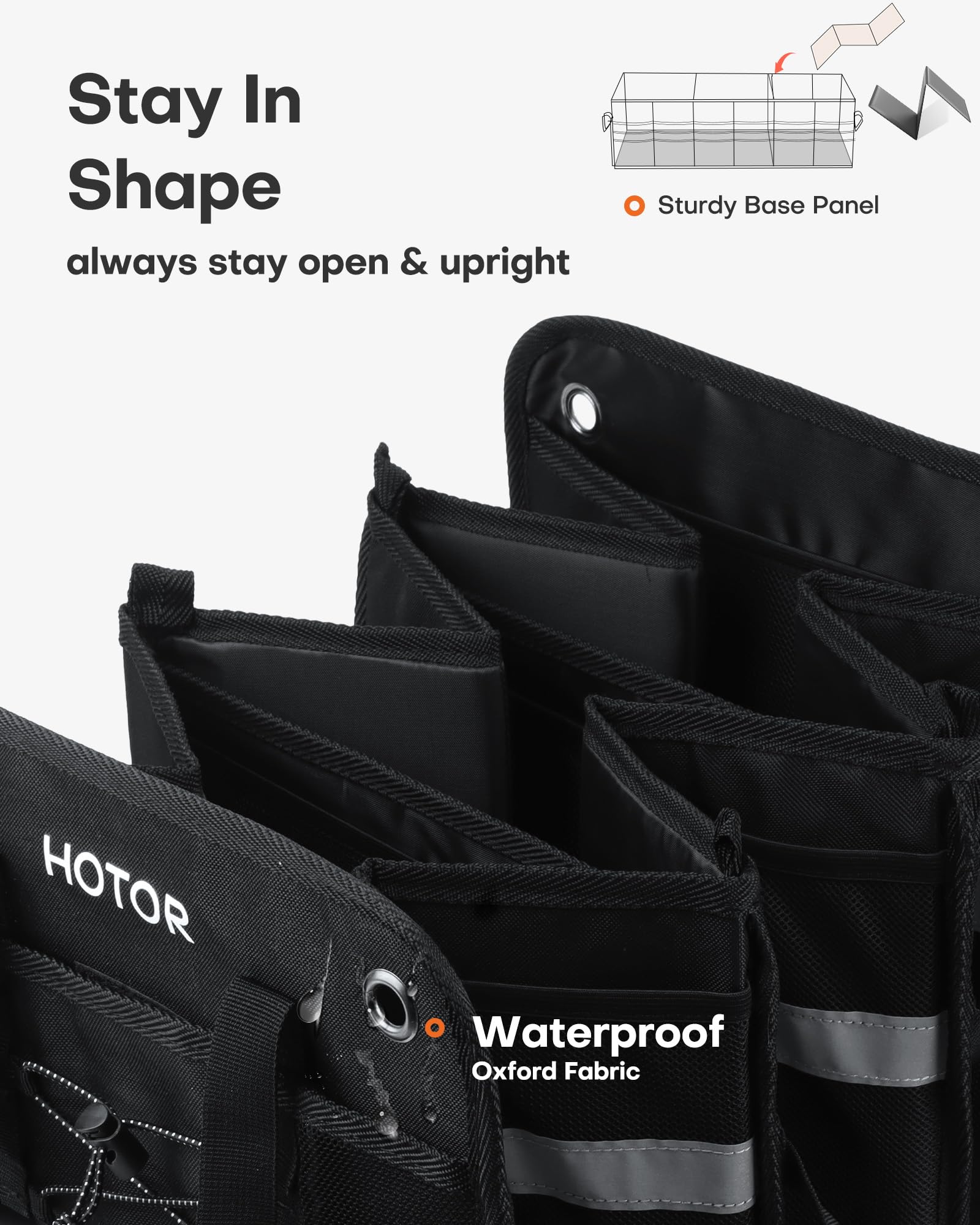 HOTOR Trunk Organizer for SUV – Car Storage Box with Reflective Strips, Collapsible Car Organizer with Large Capacity, Essential Car Accessories for Truck, Van & Sedan, Black, 33.1" x 13.0" x 12.0"