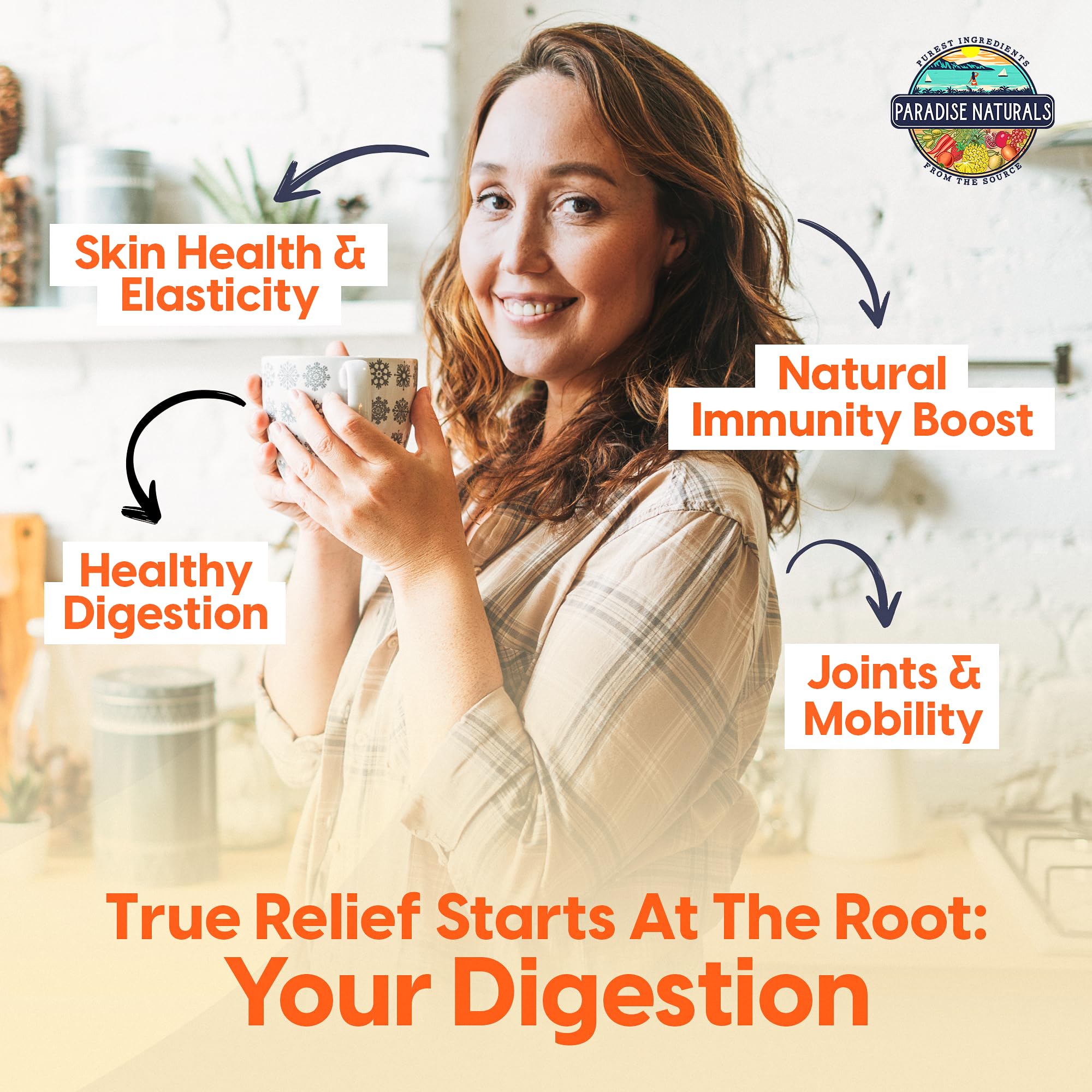 Paradise Naturals 100% Grass-Fed Natural Beef Bone Broth Powder + Active Probiotics, Collagen, 15g Protein, Non-GMO, Low Sodium, Gut Health, Paleo, Keto, Gluten-Free, for Healthy Skin, Hair, Joints