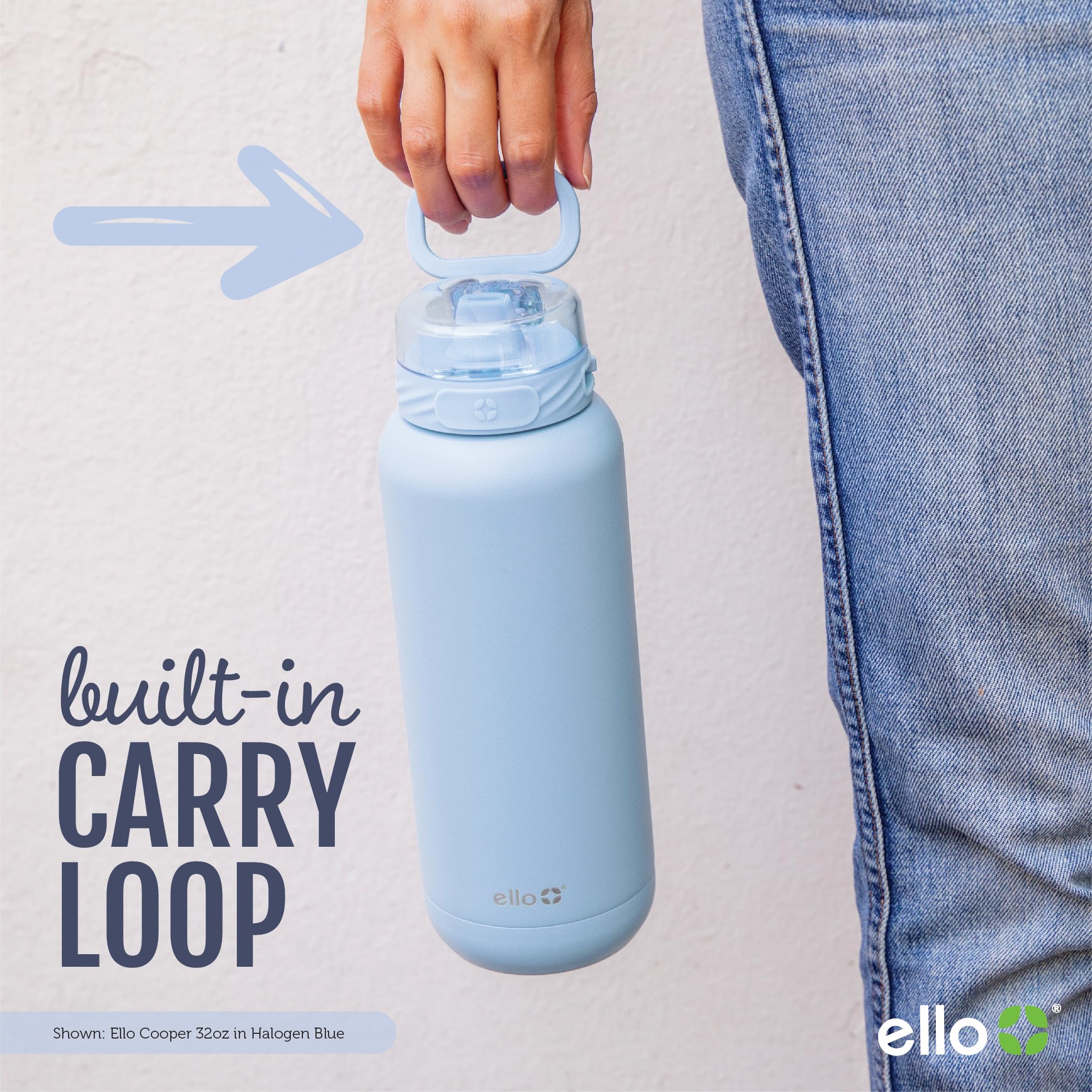 Ello Cooper 32oz Stainless Steel Water Bottle Vacuum Insulated with Straw and Carry Handle, Leak Proof Locking Lid with Soft Silicone Spout, Dishwasher Safe, Butter Yellow