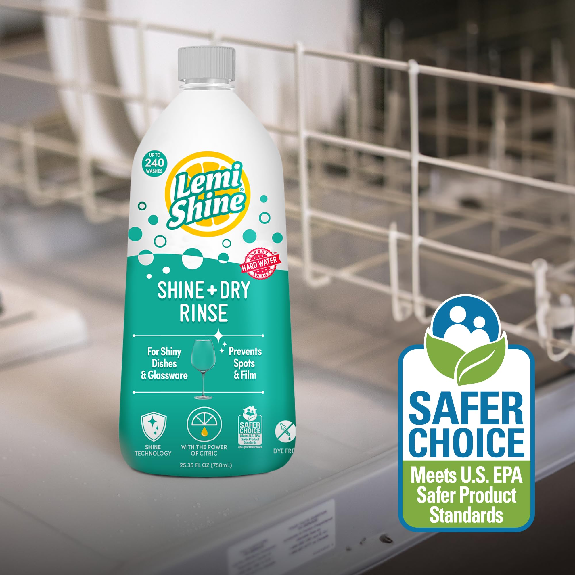 Lemi Shine Dish Detergent Booster (24 oz 2-Pack) and Rinse Aid (25.35 oz) - Hard Water Stain Removers