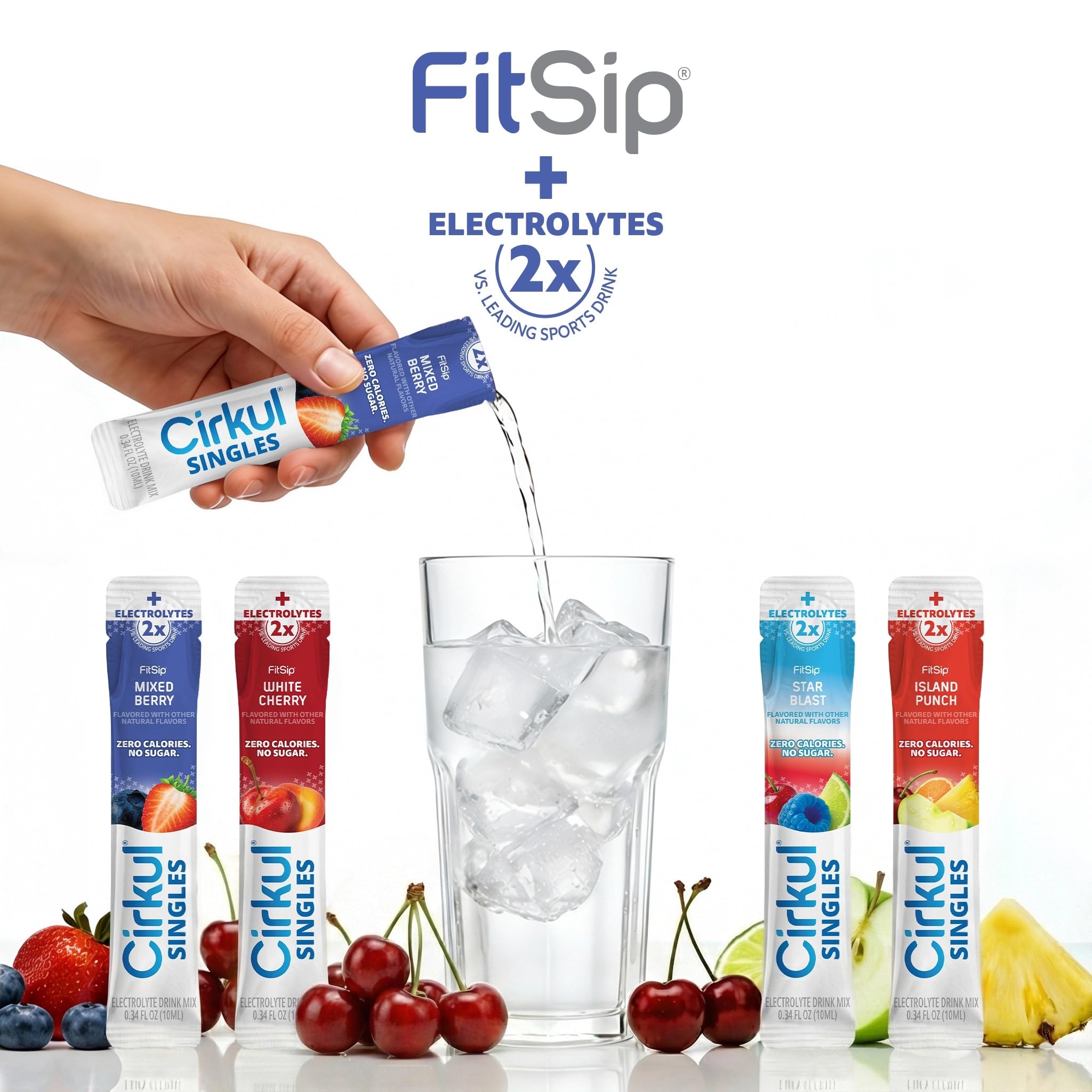 Cirkul FitSip® Electrolyte Water Enhancer Clear Liquid Packets (24 Pack) - Mixed Berry, White Cherry, Star Blast, Island Punch - No Sugar, Zero Calorie Hydration Drink Mix, No Artificial Color