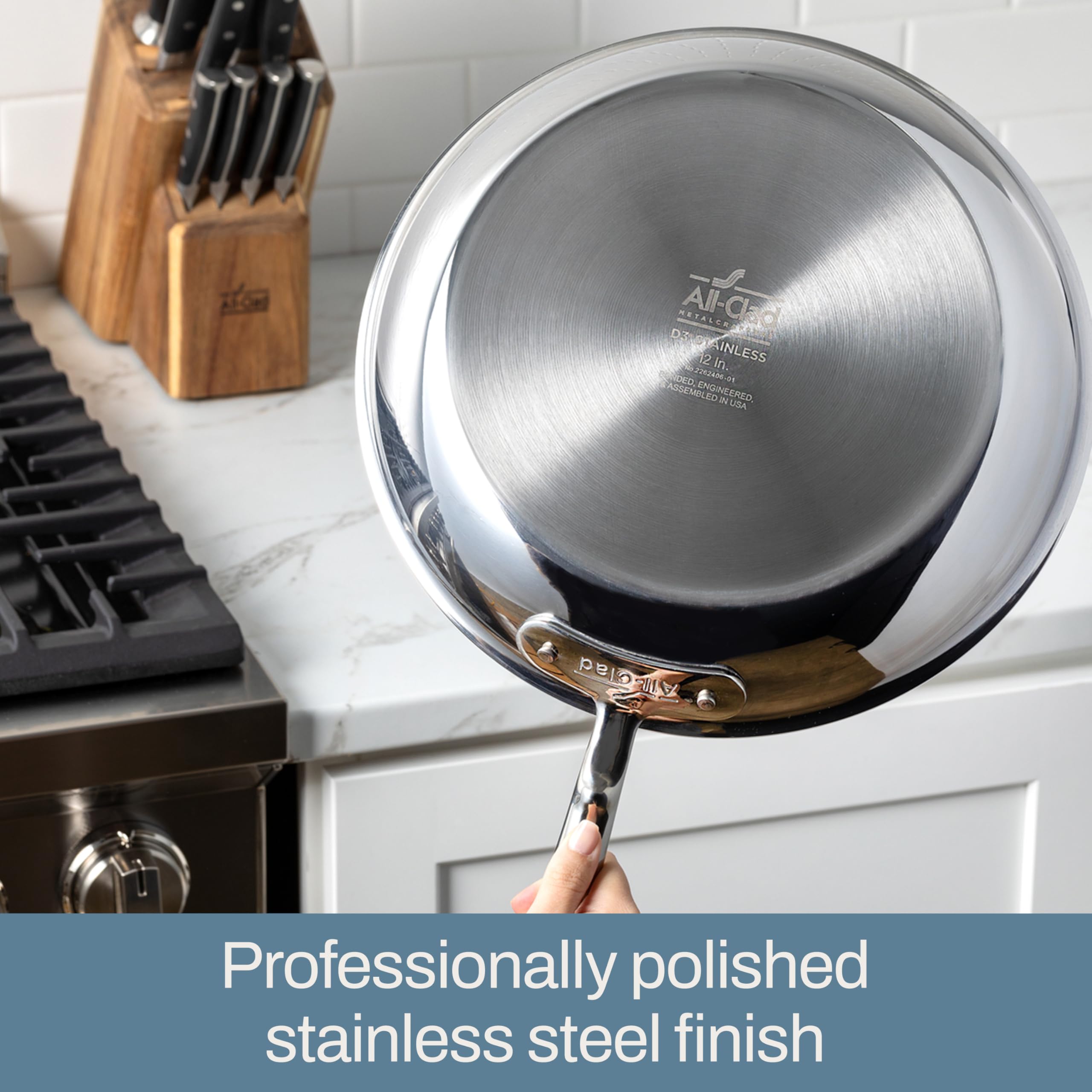 All-Clad D3 3-Ply Stainless Steel Fry Pan with Lid 10 Inch, Induction Compatible, Oven Broiler Safe 600F, Fast and Even Heat, Pots and Pans, Cooking Skillet Cookware, Stainless Steel