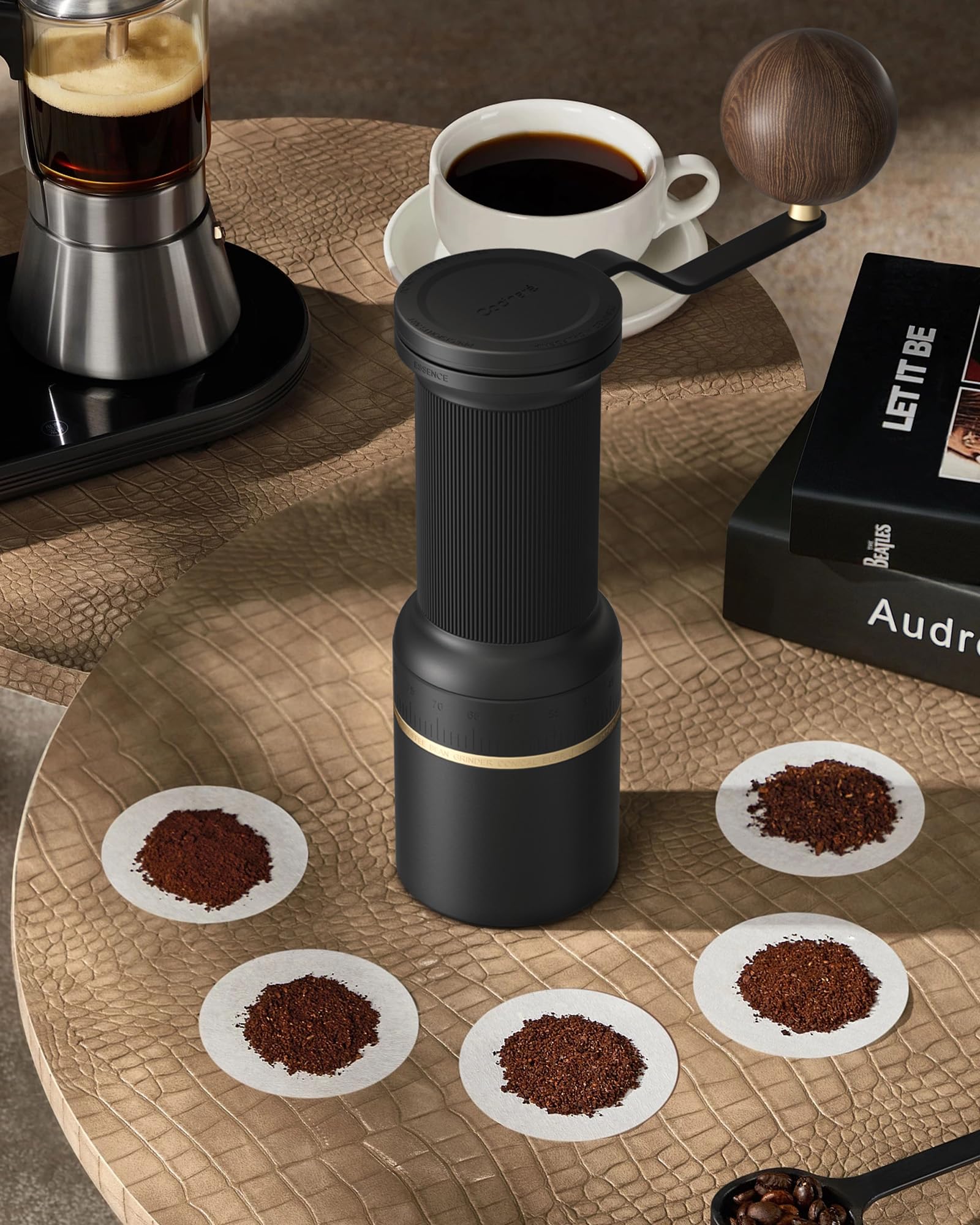 Cocinare ESSENCE GO B38 Ultra Manual Coffee Grinder – with Carrying Case Hand Grinder Capacity 30g, GhostEdge Ultra Burr & 80 Grind Settings, Perfect for Pour-over, Espresso, Cold Brew (Black)