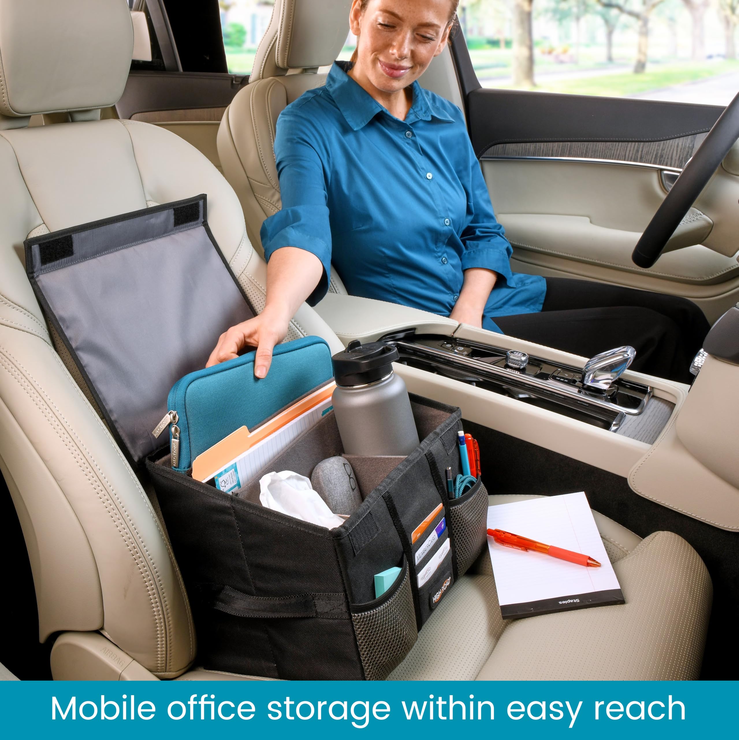 High Road Carganizer Front Seat Car Office Organizer and Mobile Office Work Truck Organizer with Filing Dividers and Desk Top Cover