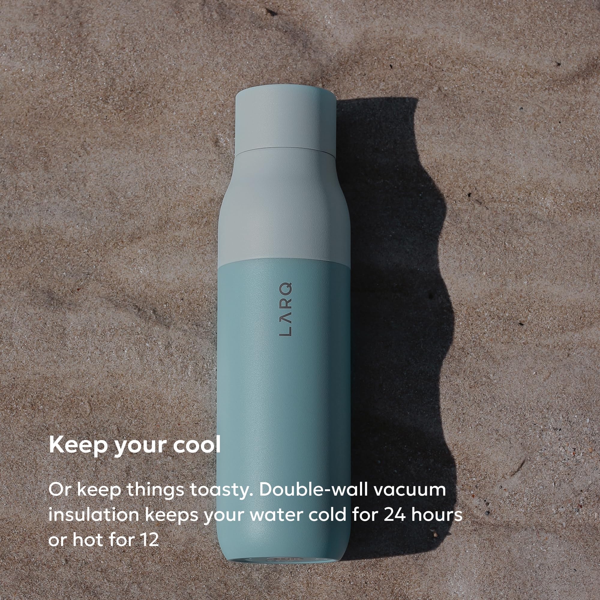 LARQ Bottle Twist Top 17 oz - Insulated Stainless Steel Water Bottle | BPA Free | Reusable Water Bottle for Camping, Office, and Travel | Keep Drinks Cold and Hot, Seaside Mint