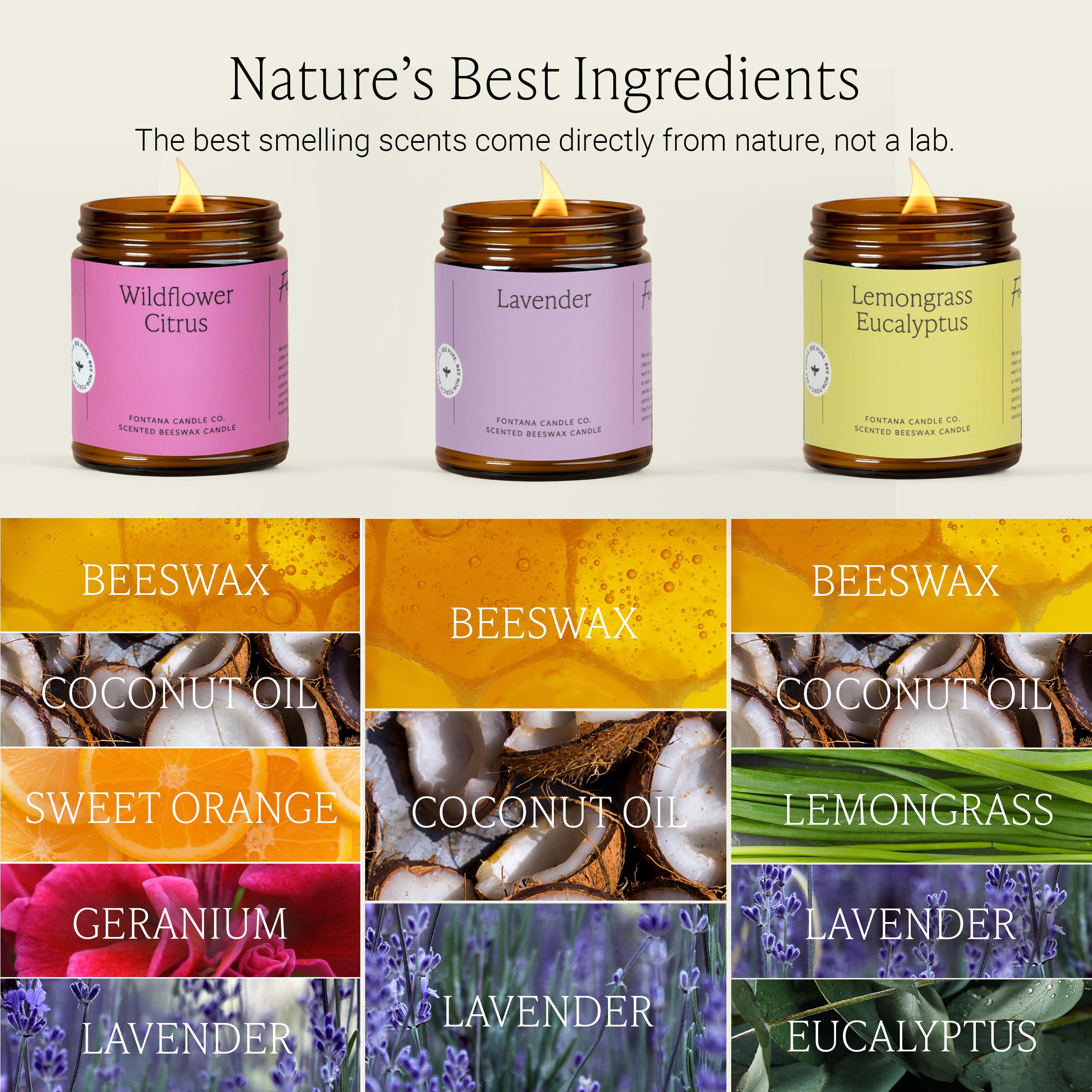 Fontana Candle Co Wood Wick Beeswax Jar Candle, Spring Bundle – Made Safe with Coconut Oil & Pure Essential Oils – 35+ Hrs Clean Burn, Long Lasting and Non-Toxic Candles for Home & Room Decor