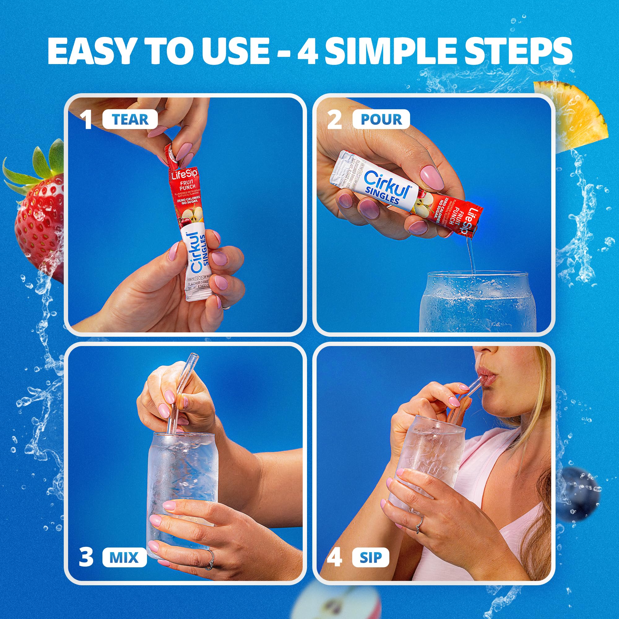 Cirkul FitSip® Electrolyte Water Enhancer Clear Liquid Packets (24 Pack) - Mixed Berry, White Cherry, Star Blast, Island Punch - No Sugar, Zero Calorie Hydration Drink Mix, No Artificial Color