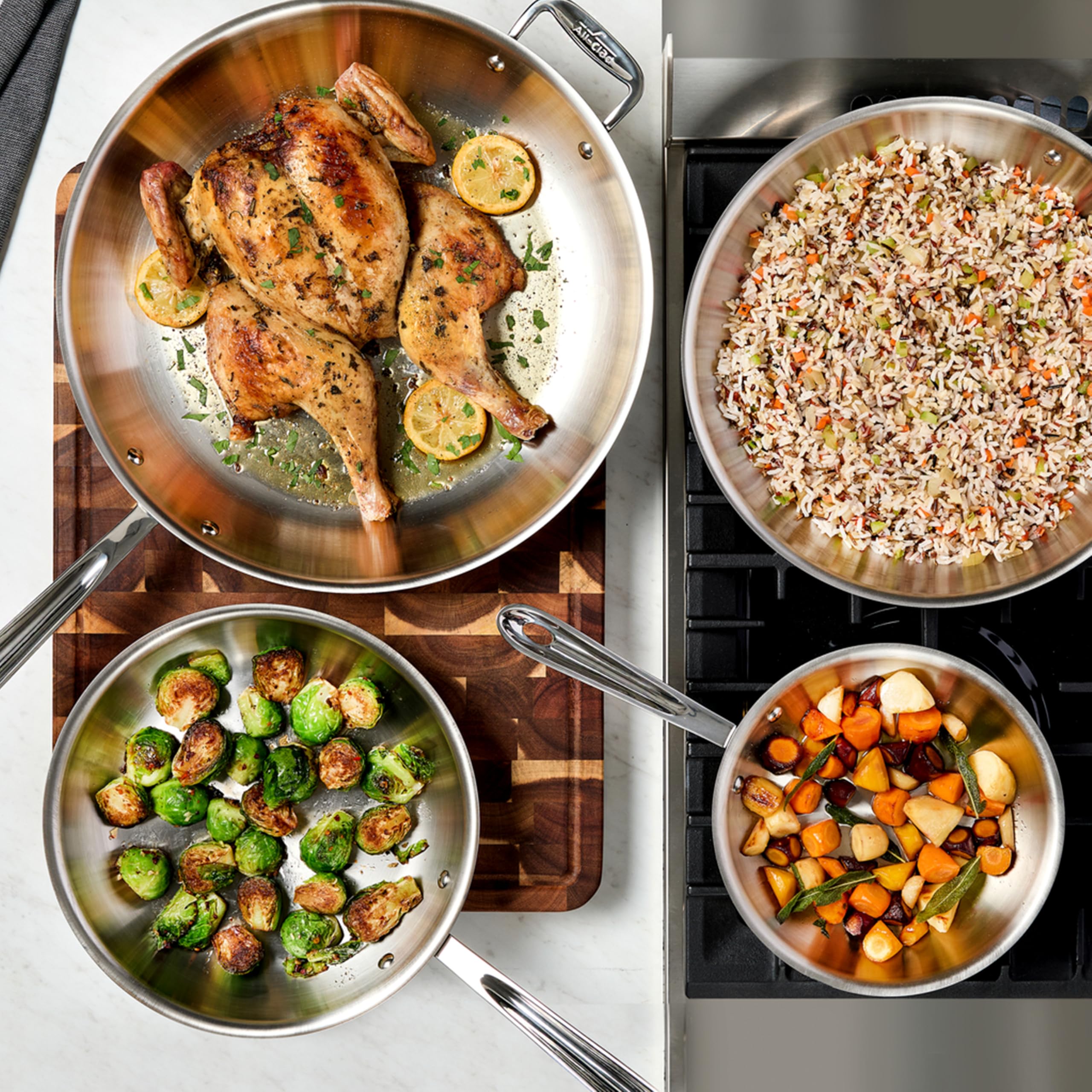 All-Clad D3 3-Ply Stainless Steel Fry Pan with Lid 10 Inch, Induction Compatible, Oven Broiler Safe 600F, Fast and Even Heat, Pots and Pans, Cooking Skillet Cookware, Stainless Steel