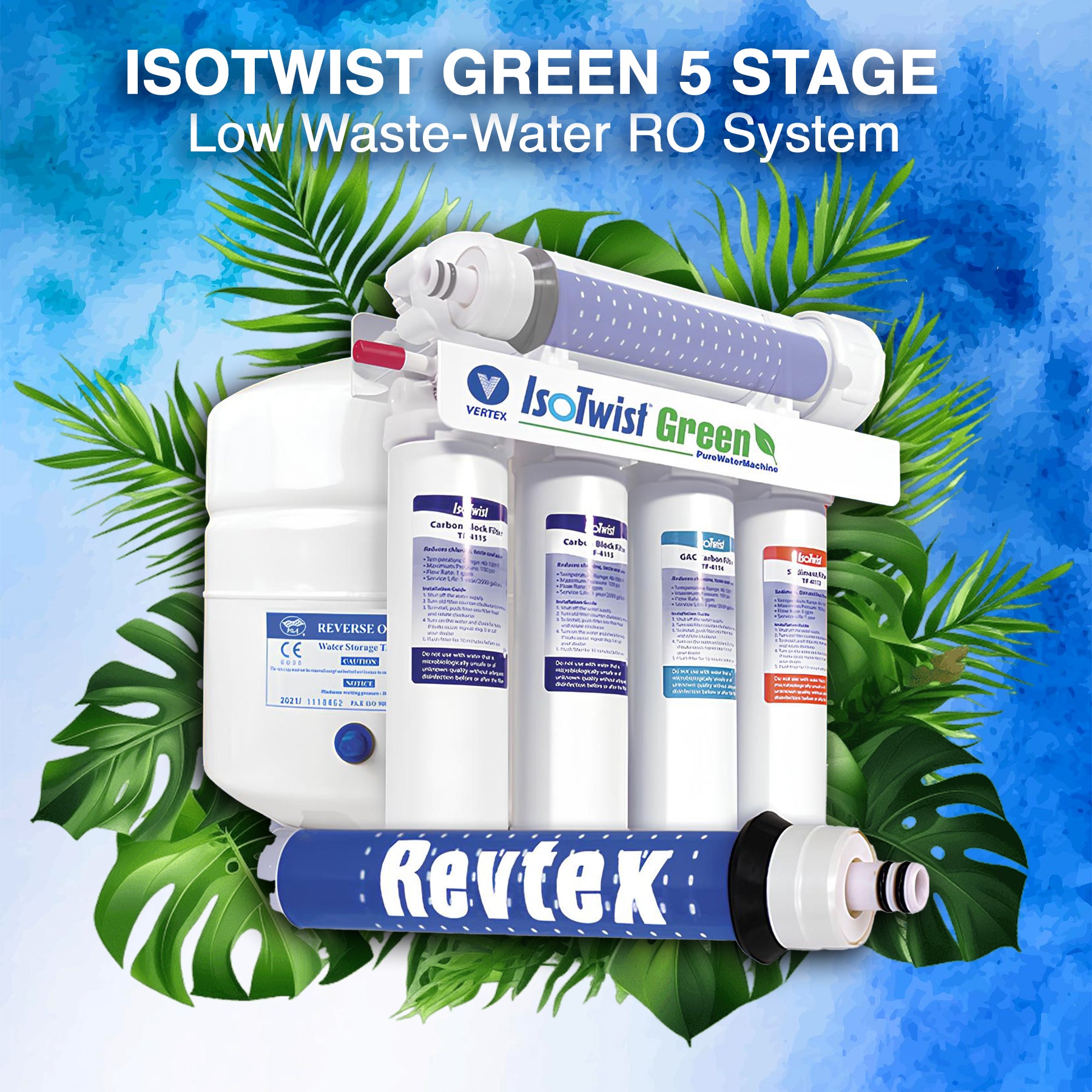 IsoTwist Green Reverse Osmosis System with Revtex 5-Stage: Eco-Friendly Water-Saving Filtration for Clean Alkaline Home Hydration